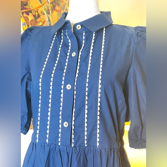 Gretchen Scott Designs Cotton Ric Rac Roc Midi/Maxi Dress NWT S Navy - Picture 6 of 10